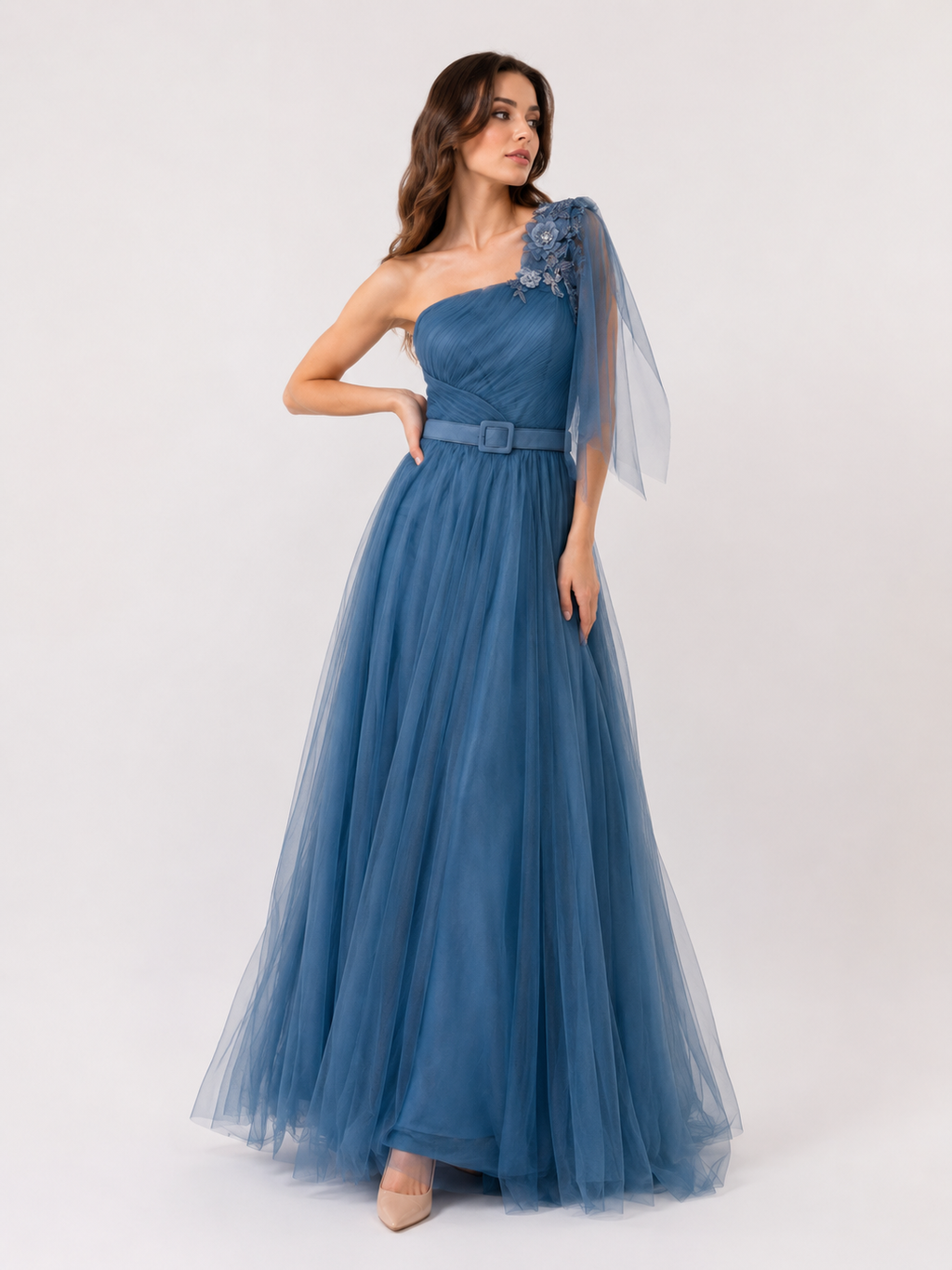 Abito lungo blu celeste