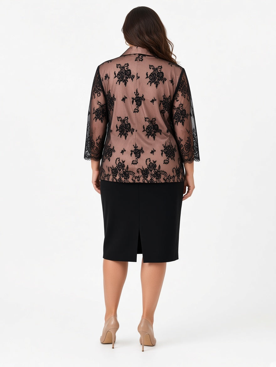 Completo Curvy tre pezzi nero e rosa