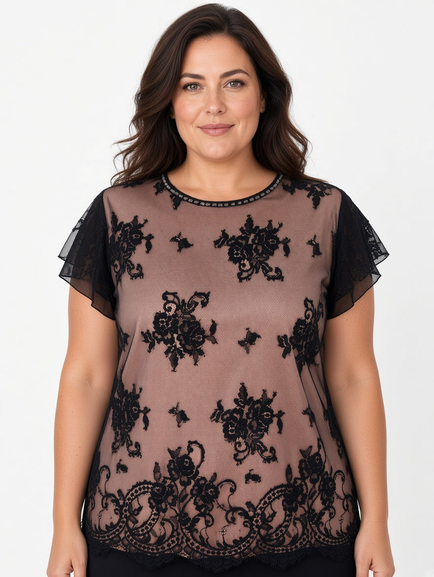 Completo Curvy tre pezzi nero e rosa