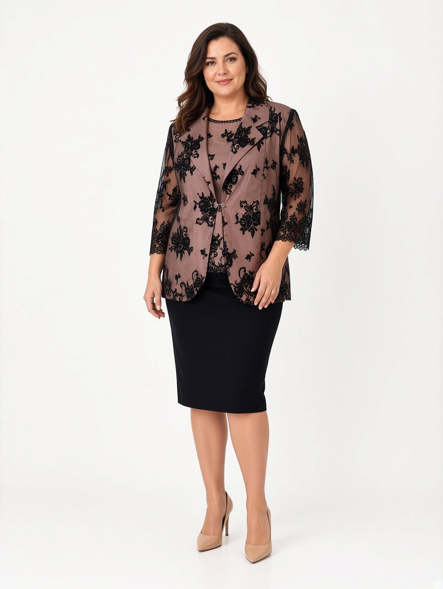 Completo Curvy tre pezzi nero e rosa